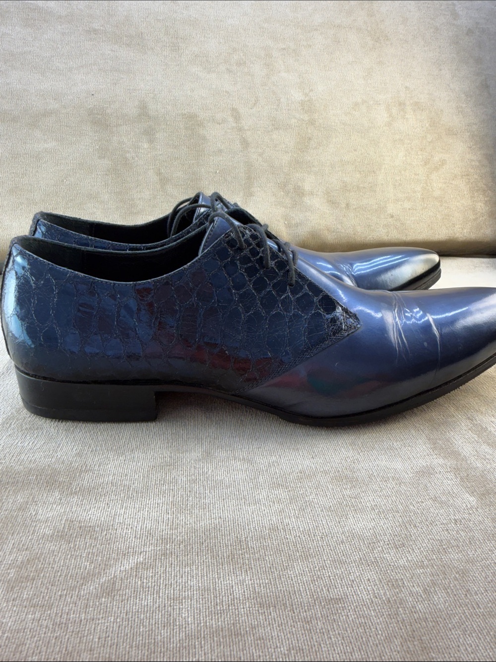 Men's Navy Gloss Leather Lace-Up Oxfords - Picture 5 of 8
